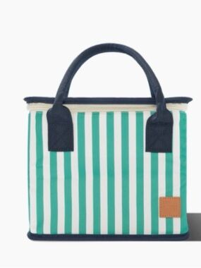 Riviera Teal & White Striped Tote with Navy Handles